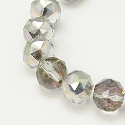 Светло-серый Стеклянные бусины с гальваническим покрытием , с половиным покрытием серебряным, граненые, круглые, светло-серый, 8 мм, отверстие : 1 мм