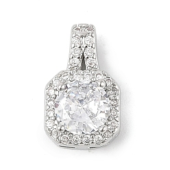 Платина Латунные микропаве прозрачные подвески с фианитом, без кадмия, без никеля и без свинца, квадратный, платина, 13.5x8.5x5 мм, отверстие : 3.5x1.5 мм