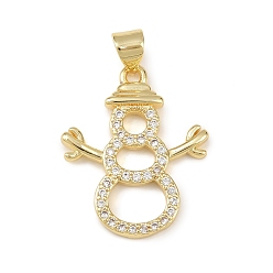 Снеговик Рождественские латунные подвески с микропаве из фианита, золотые, снеговик, 24x19.5x2.5 мм, отверстие : 4x3 мм