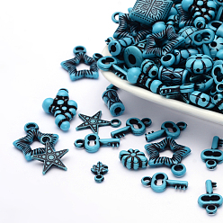 Dodger Blue Assorted Antique Style Acrylic Beads, For Jewelry Making, Mixed Shapes, Dodger Blue, 8~25x7~15x4~15mm, Hole: 1~3mm