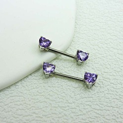 Средний Фиолетовый Кольца для штанги из кубического циркония в форме сердца, с 316 хирургическими штифтами из нержавеющей стали, цвет нержавеющей стали, средне фиолетовый, 14x6 мм, штифты : 1.6 мм