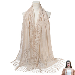 Персиковый Слойка Шарф из полиэстерового кружева с кисточками для женщин, розовые, 1900x650x0.5 мм