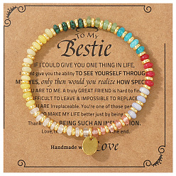 Смешанные камни Браслеты из эластичных бусин-ронделей из натуральных смешанных драгоценных камней, браслеты с подвесками из сплава для женщин, сердце, с открытки, регулируемый