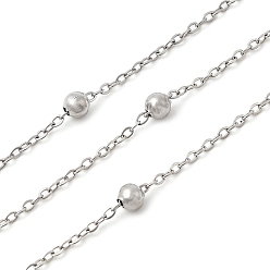 Нержавеющая Сталь Цвет 304 кабельные цепи из нержавеющей стали, круглые, с 304 из нержавеющей стали бусы, пайки, с катушкой, цвет нержавеющей стали, Коннекторы : 2x1x0.3 мм, около 65.62 футов (20 м) / рулон