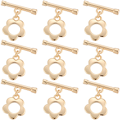 Настоящее золото 18K 10шт латунные застежки, цветок, реальный 18 k позолоченный, 20 мм, Кольцо: 14x12x1.5 mm, отверстие : 1.8 мм, бар: 6x19.5x3 mm, отверстие : 1.8 мм