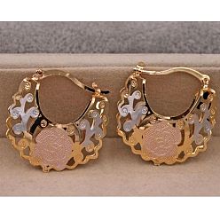 Многоцветный Серьги-кольца из латуни с цветком, многоцветные, 30 мм