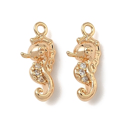 Sea Horse Подвески из латуни в морском стиле с микропаве из кубических цирконий, долговечный, реальный 18 k позолоченный, морской конек, 16x7.5x5 мм, отверстие : 1.4 мм