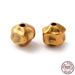 Antique Golden 925 Sterling Silver Beads, Irregular Round, Antique Golden, 8.5x7.5x7mm, Hole: 1.6mm