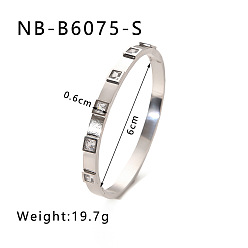 Нержавеющая Сталь Цвет 304 браслеты из нержавеющей стали с паве из кубического циркония, шарнирные браслеты для женщин, квадратный, цвет нержавеющей стали, внутренний диаметр: 2-3/8 дюйм (6 см)