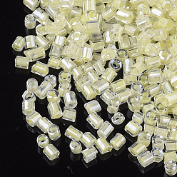 Light Yellow 8/0 Two Cut Glass Seed Beads, Hexagon, Transparent Inside Colours Rainbow & Luster, Light Yellow, 2.5~3x2.5mm, Hole: 0.9mm, about 15000pcs/bag