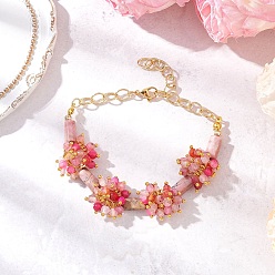 Смешанные камни Браслеты из бусин натурального окрашенного агата и родонита, латунные кабельные цепи браслеты для женщин, цветок, 8-1/2 дюйм (21.6 см)