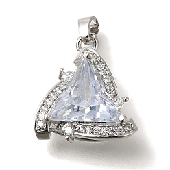 Треугольник Латунные микро проложить кубического циркония подвески, с подвесками-кольцами, треугольные, 18x16x9 мм, отверстие : 4x3 мм