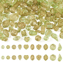 Lawn Green 100G Transparent Acrylic Beads, Mixed Shapes, with Glitter Powder & Golden Metal Enlaced, Lawn Green, 10mm