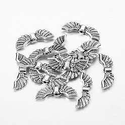 Античное Серебро Сплавочные овальные бусины тибетского стиля , без кадмия и без свинца, крыло, античное серебро, длиной около 7 мм , шириной 21.5 мм , толщиной 3 мм , отверстие : 1.5 мм