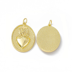 Настоящее золото 16K Стойки обшивки латунные подвески, долговечный, без свинца и без кадмия, с целью перехода в кольце, плоская круглая подвеска с сердцем и крестом, реальный 16 k позолоченный, 25x20x4 мм, отверстие : 3 мм
