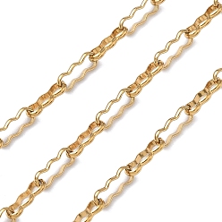 Золотой 304 Цепочки из нержавеющей стали с волнистыми прямоугольными звеньями, несварные, с карточной бумагой, золотые, 7.5x3x1 мм