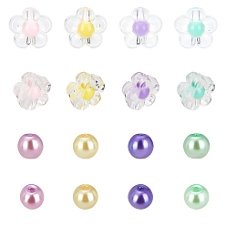 Gemischte Farbe Diy schmuck machen Kit, einschließlich 160pcs Blume transparente Acrylperlen, 160pcs runde Glasperlenperlen, Gemischte Farbe, 6x3 mm, Bohrung: 1.5 mm, 6~7 mm, Bohrung: 1 mm