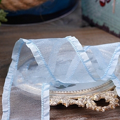 Light Sky Blue 10 Yards Polyester Ruffled Ribbons, for Clothing Ornament, Light Sky Blue, 1 inch(25mm)