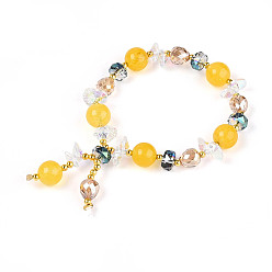 Халцедон Браслеты с подвесками из натурального халцедона и стеклянных бусин, стрейч браслеты, с латунной бисера, внутренний диаметр: 2 дюйм (5~5.2 см)