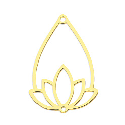 Золотой 201 соединители звенья нержавеющие, лазерная резка, слезинка с цветком, золотые, 30x20.5x1 мм, отверстие : 1.2~1.6 мм