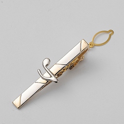 Rectangle Brass Collar Tie Clips with Chain for Men, Golden & Silver, Rectangle, 60x17mm