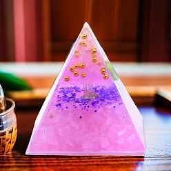 Бледно-Розовый Генераторы энергии смолы оргонитовой пирамиды, Натуральные кварцевые чипсы Рейки внутри для украшения стола для домашнего офиса, розовый жемчуг, 50x50x50 мм