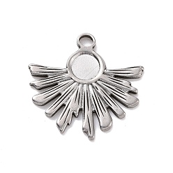 Stainless Steel Color Non-Tarnish 304 Stainless Steel Pendant Cabochon Settings, Sun, Stainless Steel Color, Tray: 7mm, 25x25.5x1.5mm, Hole: 3mm