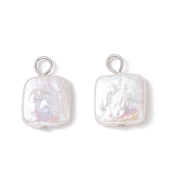 Квадрат Натуральные кеши жемчужные подвески, с 304 петлями из нержавеющей стали, кремово-белые, цвет нержавеющей стали, квадратный, 15~16x10.5x2~4 мм, отверстие : 2.7 мм