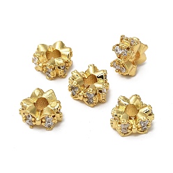 Настоящее золото 18K Латунные микро проложить кубического циркония бусы, кольца и бант, реальный 18 k позолоченный, 8.5x8.5x5 мм, отверстие : 2.5 мм