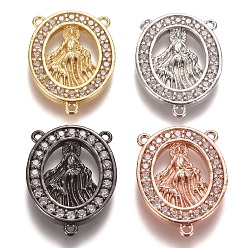 (52) Непрозрачная лаванда Латунные микропаве из прозрачного кубического циркония, овальные с рисунками " virgin mary", разноцветные, 22x16x2 мм, отверстие : 1 мм