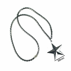 Star Vintage Synthetic Non-magnetic Hematite Pendant Column Beaded Necklaces, Star, 17.72 inch(45cm)