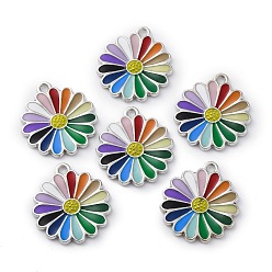 Разноцветный Подвески из эмали и сплава, цветочный шарм, платина, красочный, 21x18.5x1.5 мм, отверстие : 1.6 мм