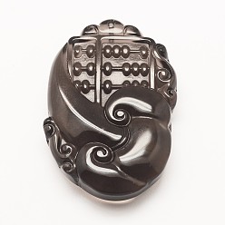 Obsidian Carved Natural Obsidian Big Pendants, Abacus, 53x36x11.5mm, Hole: 2mm