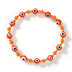 Оранжевый Браслеты из стеклянных и латунных бусин, бусины от сглаза ювелирные изделия для мужчин и женщин, оранжевые, внутренний диаметр: 6-1/2 дюйм (16.5 см) ~ 6-3/4 дюйм (17 см)