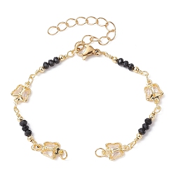 Golden Handmade Brass Beaded Chains Bracelet Making, with Glass Butterfly Link & Faceted Beads, Lobster Claw Clasp, Fit for Connector Charms, Golden, 5-7/8 inch(14.8cm)