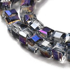 Purple Electroplate Glass Beads Strands, Half Plated, Faceted Cube, Purple, 4x4x4mm, Hole: 1mm, about 100pcs/strand, 16.9 inch