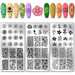 Цветок Шаблоны для нейл-арта своими руками из нержавеющей стали, шаблонный инструмент, прямоугольные, цветок, 12x6 см, 3 шт / комплект