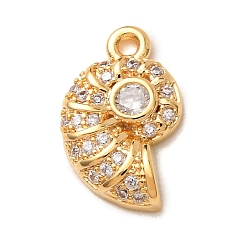 Golden Brass Rhinestone Pendants, Conch Shape Charms, Golden, 14x9x3mm, Hole: 1.2mm