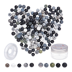 Mixed Stone 200Pcs Synthetic & Natural Gemstone Round Beads for DIY Stretch Bracelets Making Kits, with 1Roll Strong Stretchy Beading Elastic Thread, 6~6.5mm, Hole: 0.5~1mm
