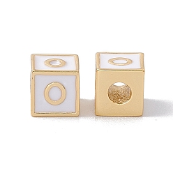 Letter O Стойки покрытие латунь эмаль бисер, без кадмия, без никеля и без свинца, реальный 18 k позолоченный, куб с письмом, серый, letter.o, 6x6x6 мм, отверстие : 2.5 мм