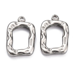 Stainless Steel Color Tarnish Resistant 304 Stainless Steel Open Back Bezel Pendants, For DIY UV Resin, Epoxy Resin, Pressed Flower Jewelry, Rectangle, Stainless Steel Color, 19.7x13x2.8mm, Hole: 1.6mm