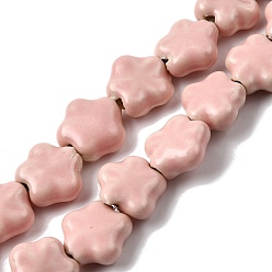 Pink Фарфоровые бусины ручной работы, цветок, яркие глазированный фарфор, розовые, 12x12.5x5~6 мм, отверстие : 1.6 мм, около 35 шт / нитка, 15.55'' (39.5 см)