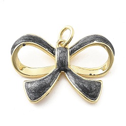 Черный Латунь эмаль подвески, с целью перехода в кольце, реальный 18 k позолоченный, очарование бантом, чёрные, 16x23.5x3.5 мм, отверстие : 3 мм