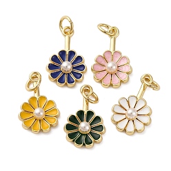 (52) Непрозрачная лаванда Латунь эмаль подвески, цветок, с ABS имитации жемчуга, стойки покрытие, долговечный, с целью перехода в кольце, без кадмия и без свинца, с целью перехода в кольце, разноцветные, 17x10.5x4 мм, отверстие : 3 мм