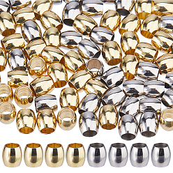 Mixed Color 80Pcs 2 Colors 202 Stainless Steel European Beads, Barrel, Large Hole Beads, Mixed Color, 6x6mm, Hole: 4mm, 40pcs/color