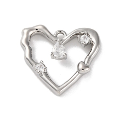 Платина Ионное покрытие (ip) латунь микро паве кубический цирконий подвески, без кадмия, без никеля и без свинца, сердце прелести, платина, 15.5x17x3 мм, отверстие : 1.2 мм
