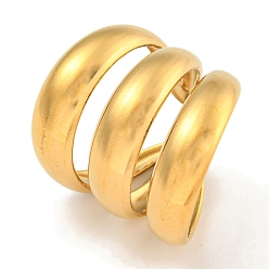 Настоящее золото 18K Ионное покрытие (IP) 304 трехслойное широкое открытое кольцо-манжета из нержавеющей стали для женщин, реальный 18 k позолоченный, регулируемый