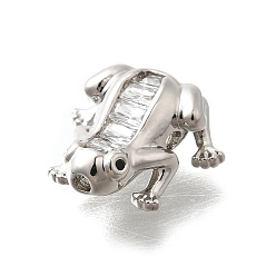 Платина Латунь с кубиками циркония, лягушка, стойки покрытие, долговечный, без кадмия, без никеля и без свинца, платина, 12.5x12.5x5 мм, отверстие : 1.2 мм