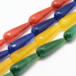 (52) Непрозрачная лаванда Природные Агат бисера нити, окрашенная и подогревом, слеза, граненые, разноцветные, 30x10 мм, отверстие : 1 мм, около 12~13 шт / нитка, 14.5 дюйм