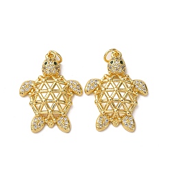 Tortoise Латунные микро проложить кубического циркония подвески, с целью перехода в кольце, стойки покрытие, долговечный, без свинца и без кадмия, реальный 18 k позолоченный, черепаха, 26x19x5 мм, отверстие : 3.5 мм